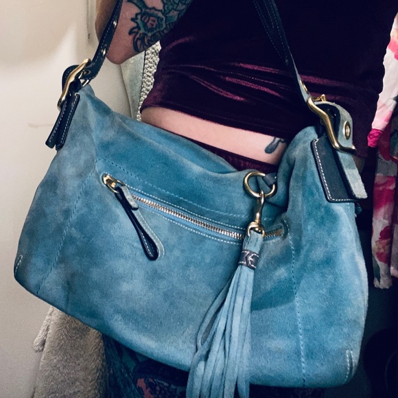 Coach | Bags | Vintage Coach Blue Suede Small Shoulder Bag | Poshmark